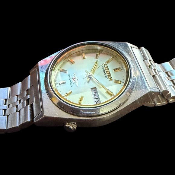 Vintage Citizen Automatic 21 Jewels Day/Date Men\'s Wristwatch Gold Dial SS GN4WS